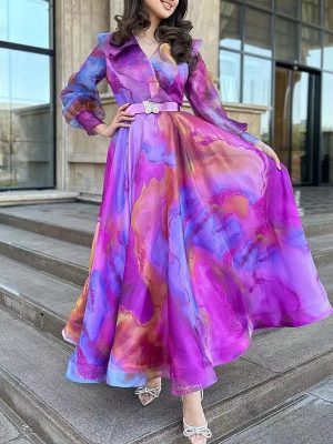 Women's Spring Summer Printing Wide Hem Gauzy Dress