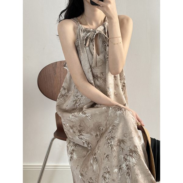 Women's Chinese Bamboo Leaf Printed Cami Dress