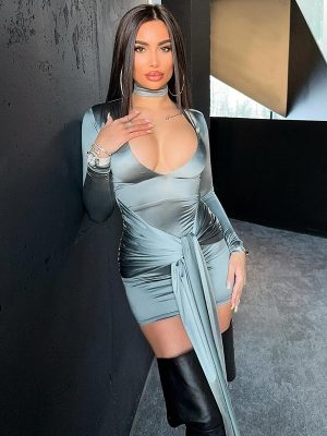 Women's Sexy Trendy Deep V Plunge neck Long  Dress