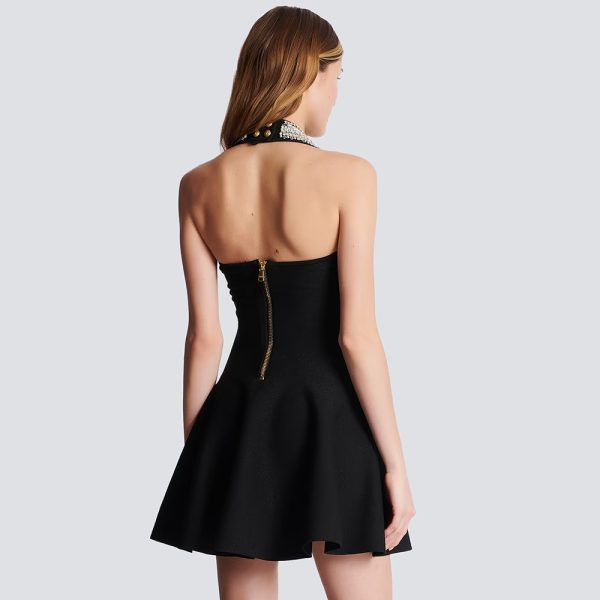 Women's Black Sleeveless Heavy Industry Slim Dress