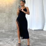 Women's Clothing Street Sexy Slim Strap Long Lace  Dress