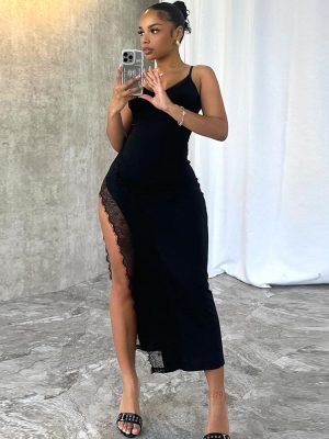 Women's Clothing Street Sexy Slim Strap Long Lace  Dress