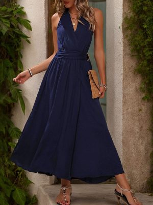 Women's Summer Solid Color Halter Dress
