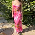 Women's Clothing Summer Elegant Floral Print Strap Split Slim Dress