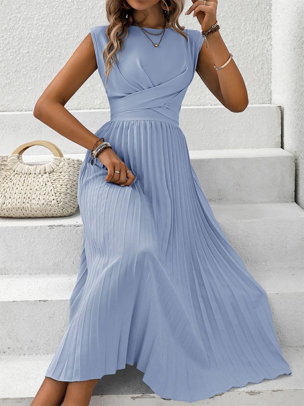 Women's Summer Women Lace up Design Solid Color Dress