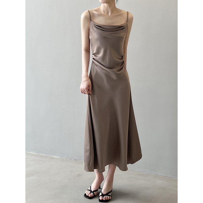 Women's French Swing Collar Satin Sling Dress