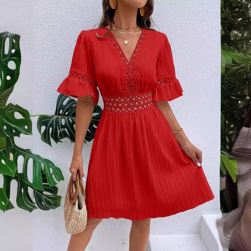 Women's Clothing Summer Patchwork Lace  Dress