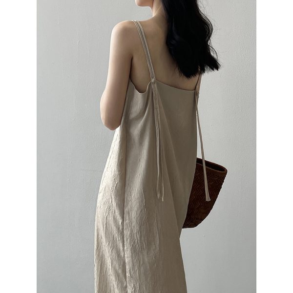 Women' Chinese Traditional Buckle Pleated Suspender  Dress