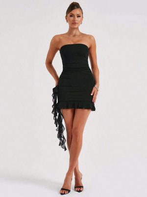 Women's Black Mesh Corset Mini Dress