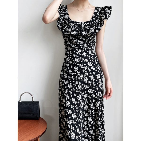 Women's Square Collar Ruffled Floral Dress