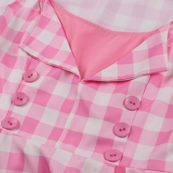 Women Cinched Patchwork Sleeveless Barbie Pink  Dress