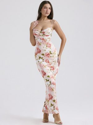 Women's Elegant Printed Lace Cami Dress