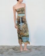 Women's Western Tube Top Printed Silk Net Dress