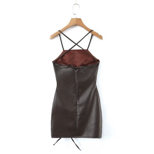 Women's  Sexy Side Drawstring Faux Leather Sling Leather Hip Dress