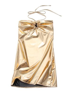 Women's Sexy Halter Backless Women Summer Golden Sheath Dress