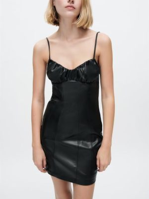 Women's Black Faux Leather Cami Dress