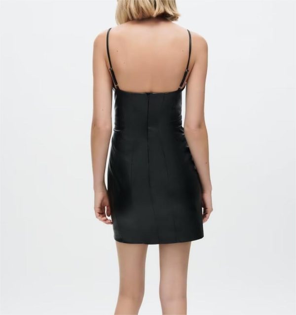 Women's Black Faux Leather Cami Dress