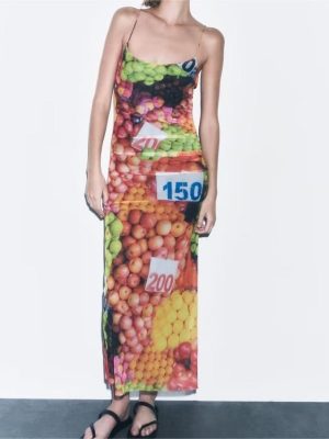 Women's Dress Maxi Dress Camisole Fruit Printed Silk Net Dress