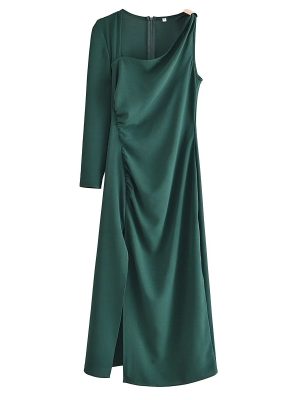 Women's Elegant Tint Metal Ornament Asymmetric Dress