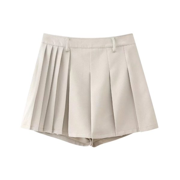 Women's Front Pleated Skirt Pants Solid Color Shorts Show Legs