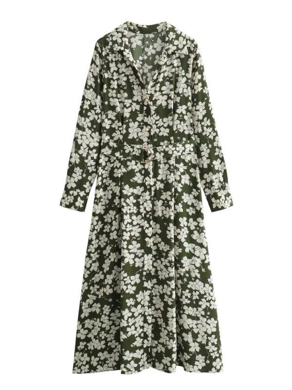 Women's Casual Floral Printed Shirt Dress