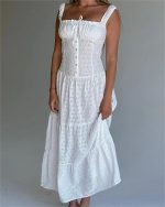 Women's   Embroidered  Strap Dress Long Dress