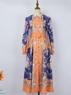 Women's Spring And Autumn Flowers Daily Long Sleeve Maxi Dress