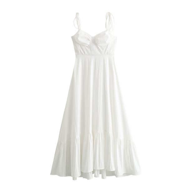 Women's Laminated Decoration Poplin Dress Women White Dress