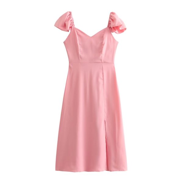 Women's Clothing Simple Square Collar Back Elastic Pink Dress