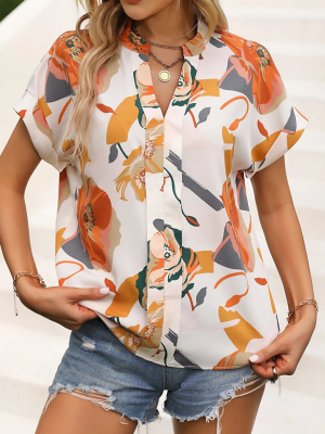 Women's Clothing Summer Floral Short Sleeve Shirt