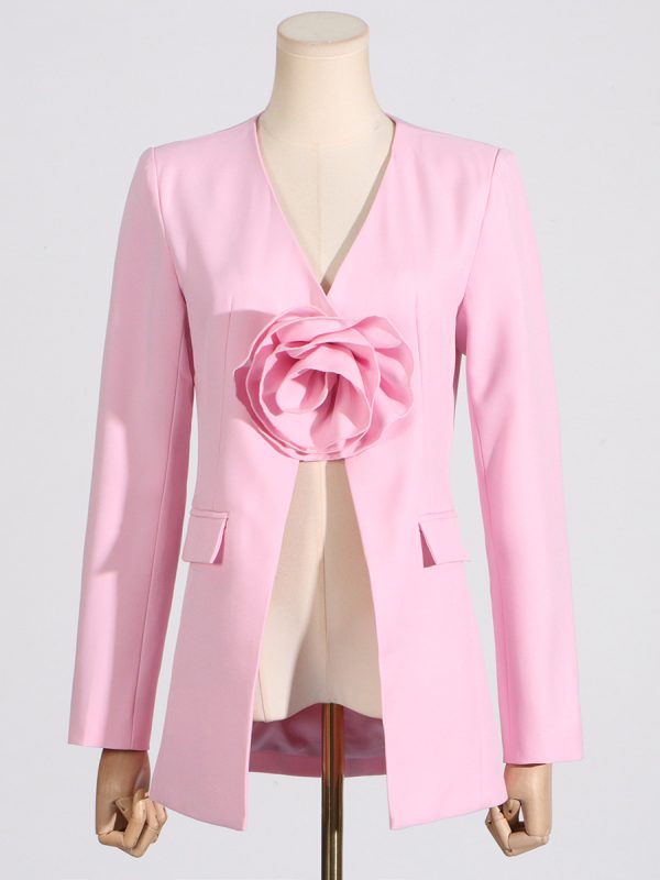 Women's Sexy V neck Floral Stitching Long Sleeve Blazer