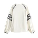 Women's Street Color Contrast Embroidered Long Sleeved Shirt