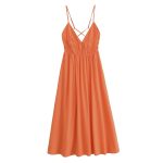 Women's Orange Suspender Strapless Dress Long Dress