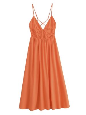 Women's Orange Suspender Strapless Dress Long Dress