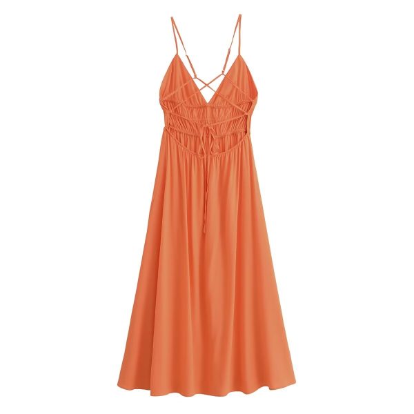 Women's Orange Suspender Strapless Dress Long Dress