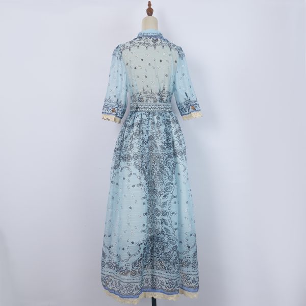 Women's  Print Dress Patchwork Lace With Belt Dress