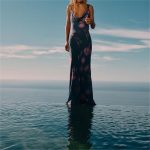 Women's Slim Fit Draped Collar Printing Slip Dress Maxi Dress