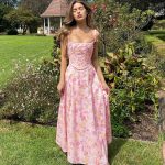 Women's Floral Stitching Boning Corset Wrapped Chest Strap Princess Dress