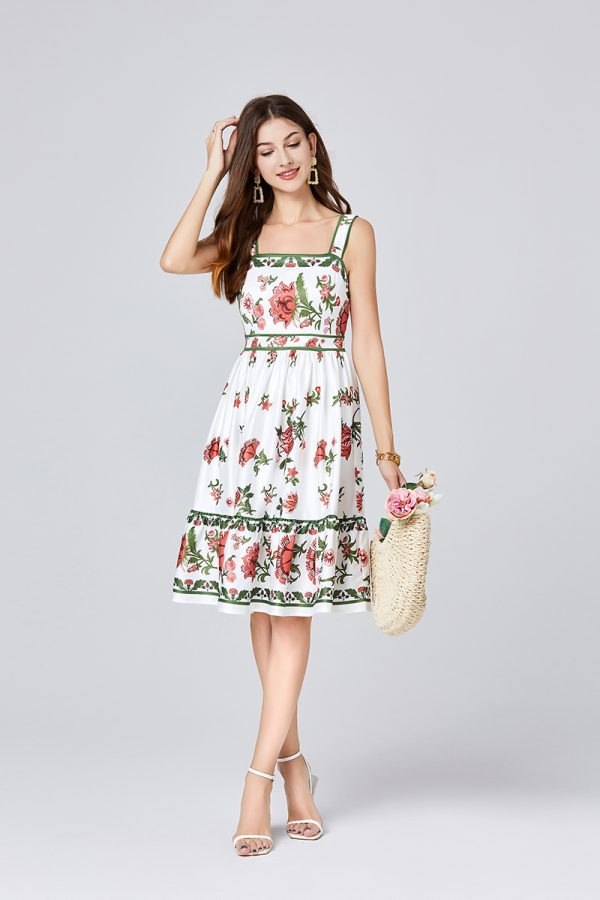 Women's Summer Positioning Print Slim Fit Sling Dress