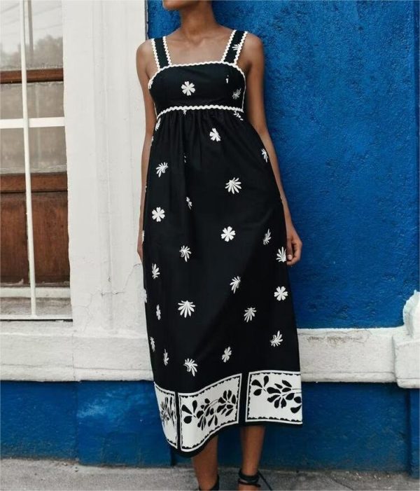 Women's Summer   Clothing Urban Slim Printed Sling Midi Dress