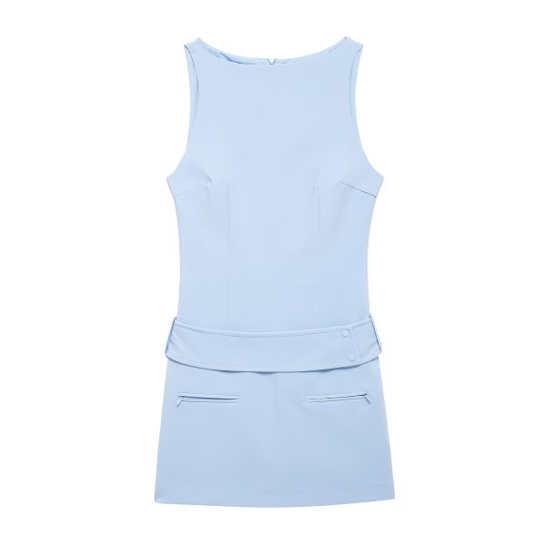 Women's  Clothing Slim Fit With Belt Short Sleeveless Dress