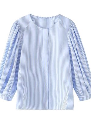 Women's Summer Women Stylish Simple Striped Poplin Shirt