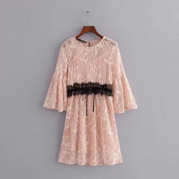 Women's  Color Lace Three Quarter Sleeve Dress