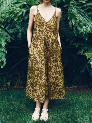 Women's Leopard Print Camisole Maxi Dress