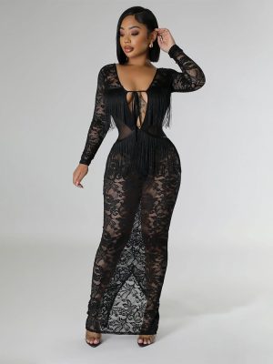 Women's Wear Sexy Backless Tassel Lace Dress