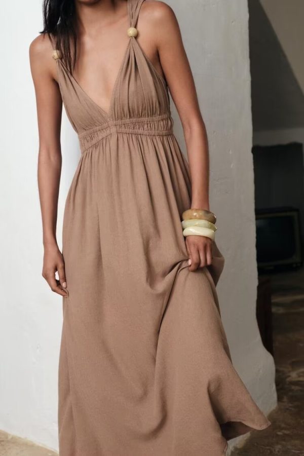 Women's Sleeveless V Neck Length Dress