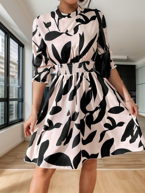 Women's Crew Neck Printed Elegant A Line Dress