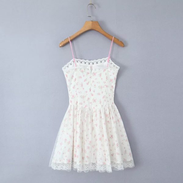 Women's Summer Sweet Fresh Mesh Bow Printed Strapless Dress