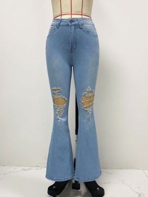 Women's Ripped Jeans Women Office Slim Fit Bootcut Trousers