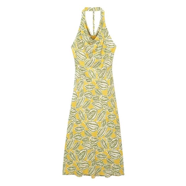 Women's Summer Printing Hanging Collar Maxi Dress